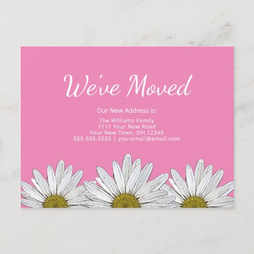 Weve Moved Modern Daisies New Home Pink Announcement Postcard