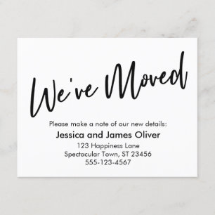 "We've Moved" Modern Handwriting Black White Card