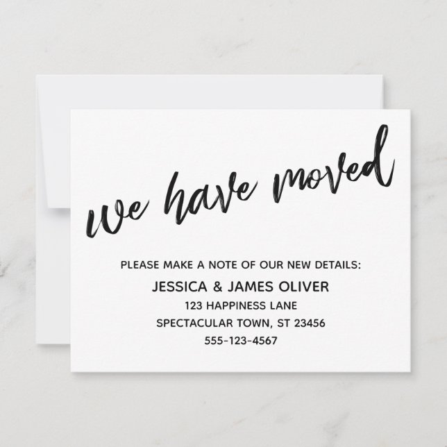 We've Moved Modern Handwriting Black & White Card (Front)