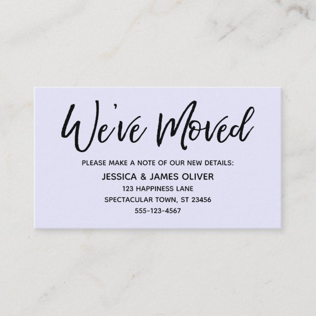 We've Moved Modern Handwriting Lavender Card (Front)