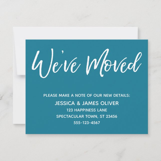 "We've Moved" Modern Handwriting Mosaic Blue Card (Front)