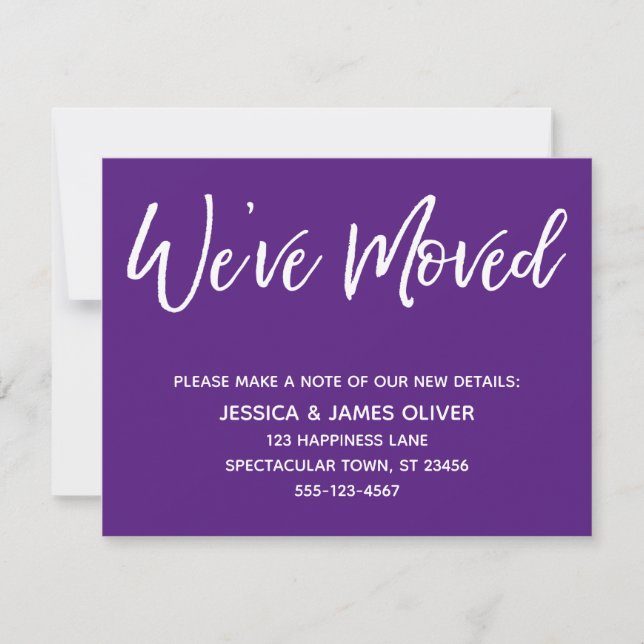 "We've Moved" Modern Handwriting Purple Card (Front)