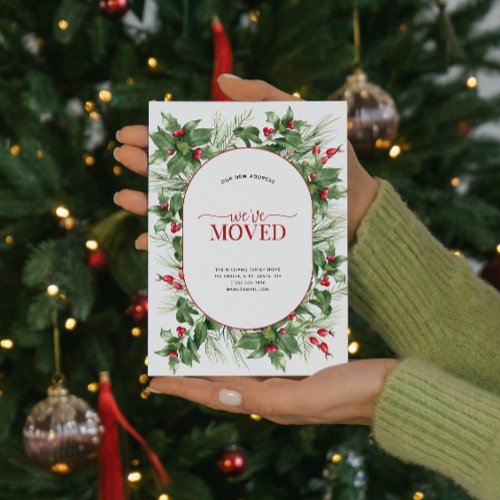 Weve Moved Modern Holly Berry Announcement Postcard