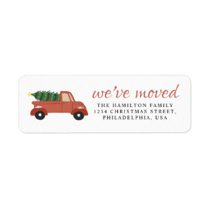 We've Moved Modern Red Truck Christms Tree Address Label