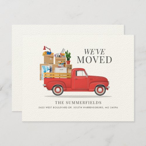 Weve Moved Modern Red Truck Moving Announcement