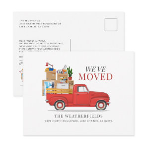 We've Moved Modern Red Truck Moving Announcement Postcard