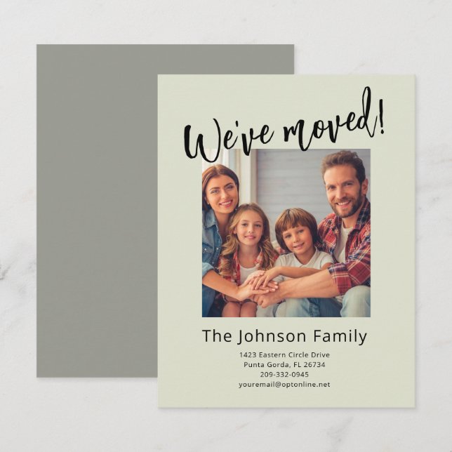 We've Moved Modern Stylish Family Photo Budget   Announcement (Front/Back)
