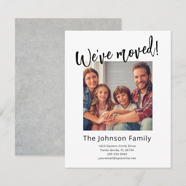 We've Moved Modern Stylish Family Photo Budget   Announcement (Front/Back)