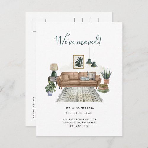 Weve Moved Modern Watercolor Moving Announcement Postcard