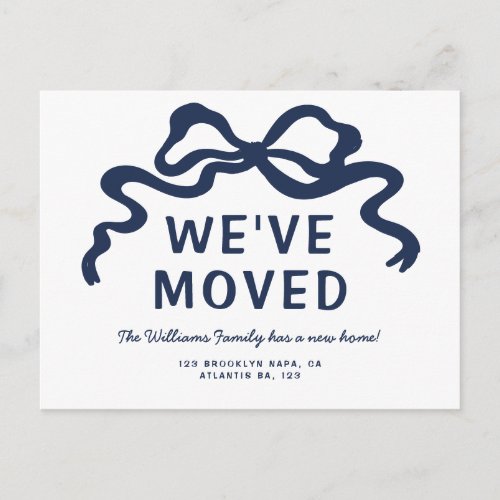We've Moved Moving Announcement Navy Blue Postcard