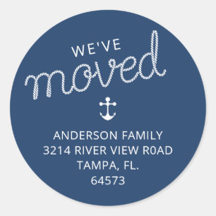 We've Moved Nautical Anchor Moving Classic Round Sticker