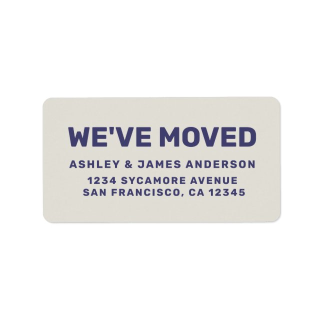 We've Moved Navy Blue Gray New Address Label (Front)