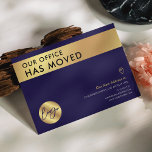 We've Moved Navy & Gold Logo Office Address Change Postcard<br><div class="desc">Let your customers, employees and suppliers about your new office address with this professional We Have Moved Business Logo Postcard Design. Featuring elegant navy blue and gold effect design with classic fonts, space for your company logo, new address, contact details and opening hours, this modern we've moved postcard is an...</div>