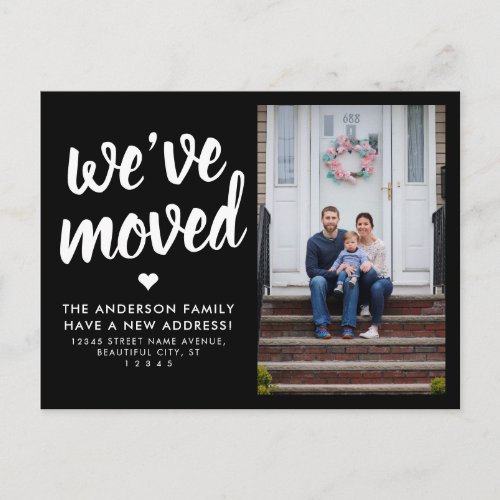 Weve Moved New Address Black Photo Moving Announcement Postcard
