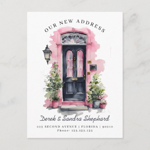 Weve Moved New Address black Watercolor Door Announcement Postcard