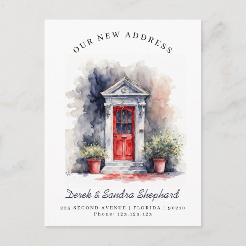 Weve Moved New Address black Watercolor Door Announcement Postcard