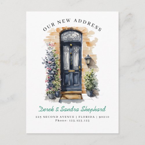 Weve Moved New Address black Watercolor Door Announcement Postcard