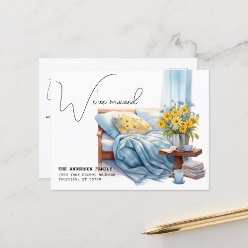 Weve Moved New Address Couch Watercolor Moving Announcement Postcard