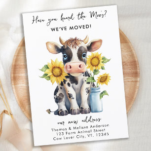 We've Moved New Address Cute Cow Sunflowers Moving Announcement