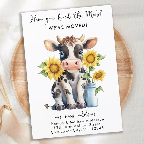 Weve Moved New Address Cute Cow Sunflowers Moving Announcement Postcard