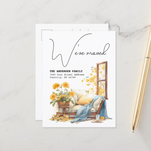 Weve Moved New Address Floral Watercolor Moving Announcement Postcard
