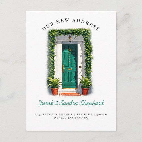 Weve Moved New Address Green Watercolor Door Announcement Postcard