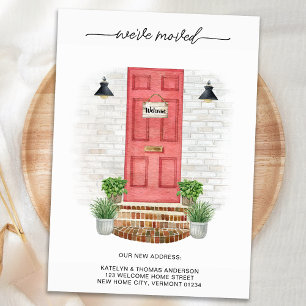 We've Moved New Address Modern Watercolor Red Door Announcement