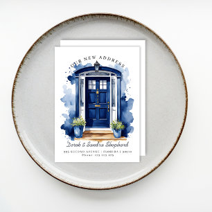 We've Moved New Address navy Watercolor Door Announcement Postcard