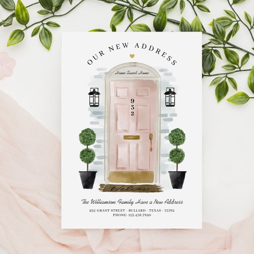 Weve Moved _ New Address Pink Watercolor Door Announcement
