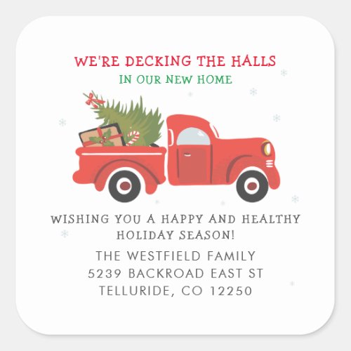 Weve Moved New Address Red Truck Christmas Moving Square Sticker