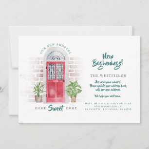 We've Moved New Address Red Watercolor Door Announcement
