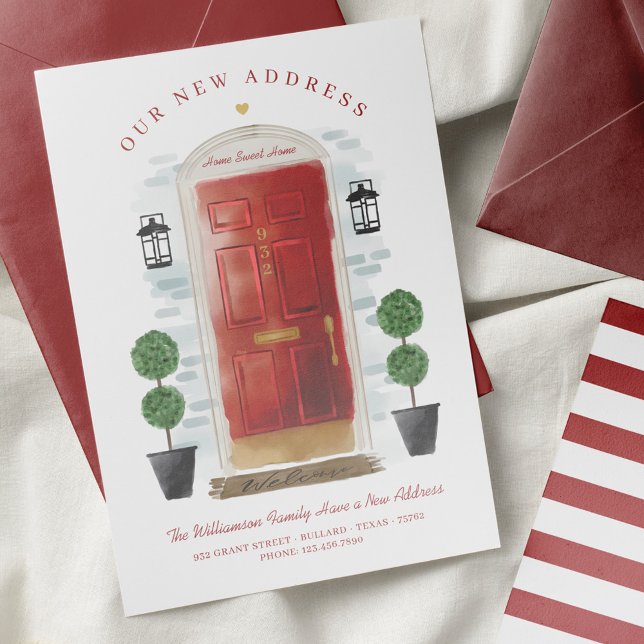 We've Moved - New Address Red Watercolor Door Announcement (Creator Uploaded)