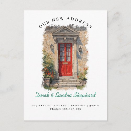 Weve Moved New Address red Watercolor Door Announcement Postcard