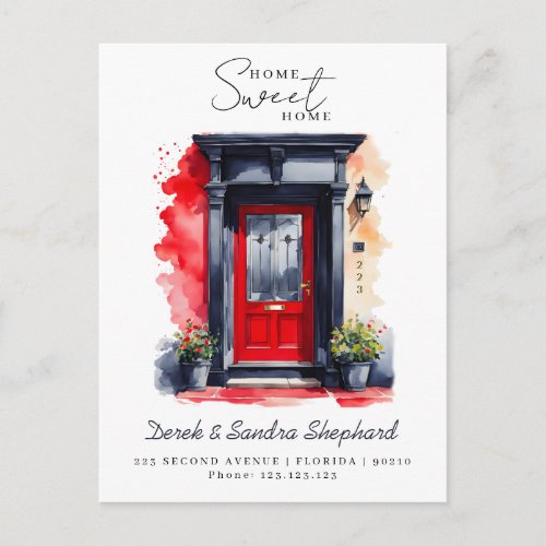 Weve Moved New Address red Watercolor Door Announcement Postcard