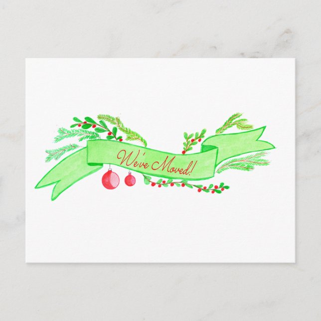 We've Moved/New Address , watercolor Christmas Postcard (Front)