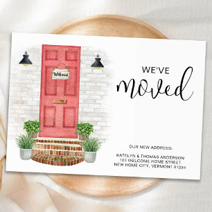 We've Moved New Address Watercolor Red Front Door Announcement