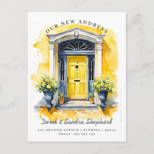 Weve Moved New Address yellow Watercolor Door Announcement Postcard