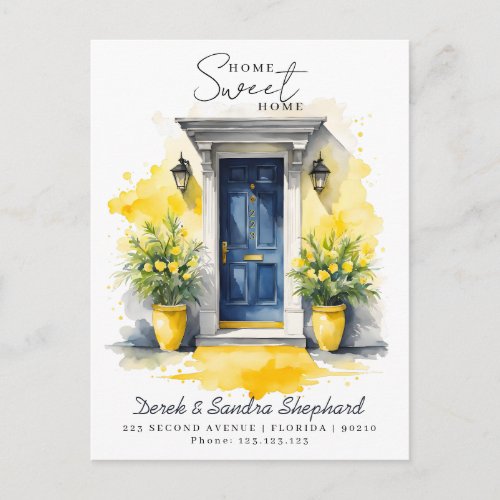 Weve Moved New Address yellow Watercolor Door Announcement Postcard