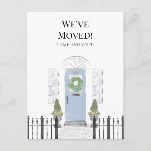Weve Moved New Home Blue Watercolor Door Postcard
