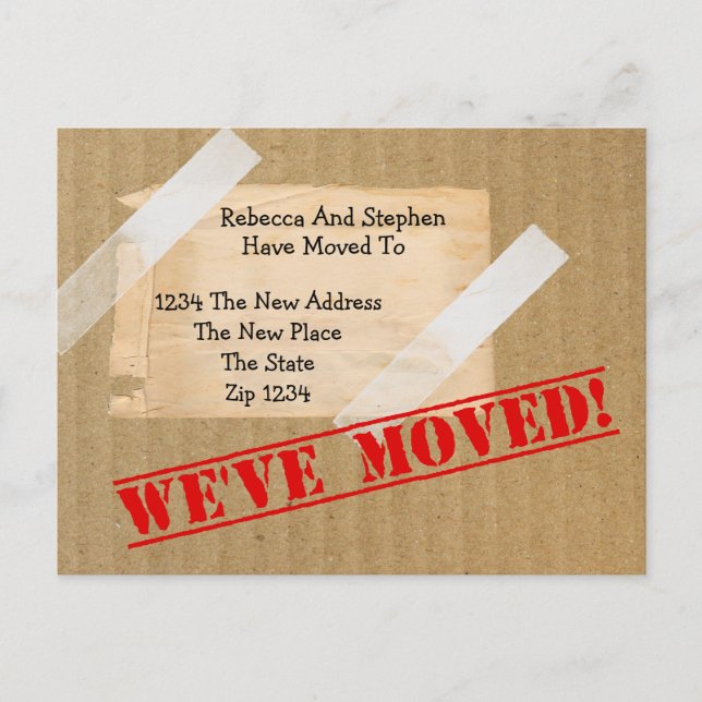 We've Moved New Home CardBoard Box (printed flat) Announcement Postcard (Front)