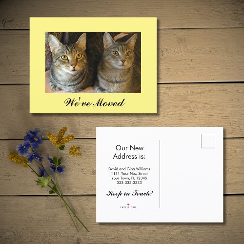 Weve Moved New Home Cats Yellow Moving Announcement Postcard