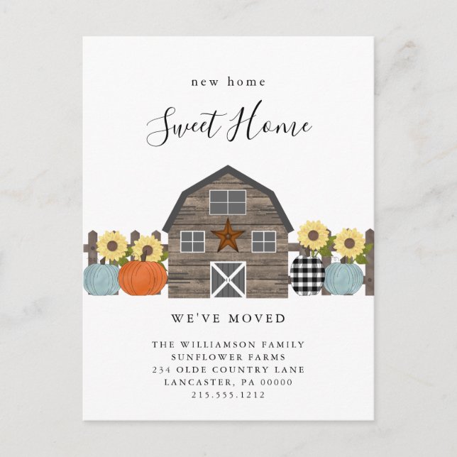 We've Moved New Home Country Fall Farmhouse  Postcard (Front)