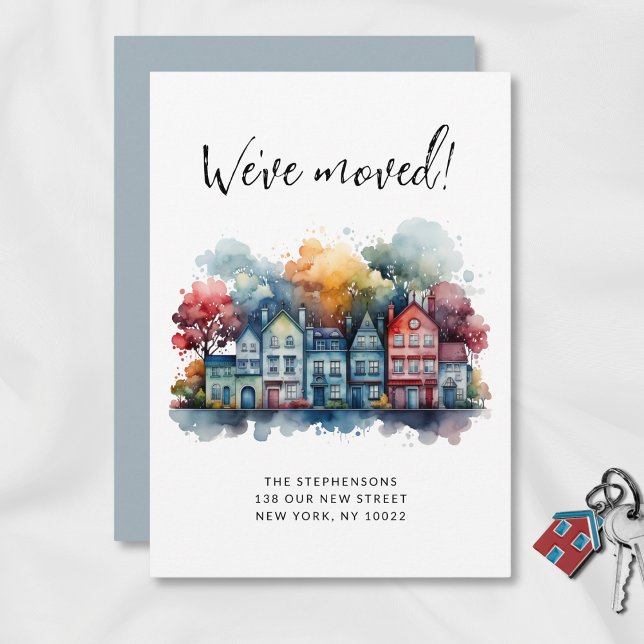 We've Moved New Home Cute Watercolor Houses Announcement (Creator Uploaded)