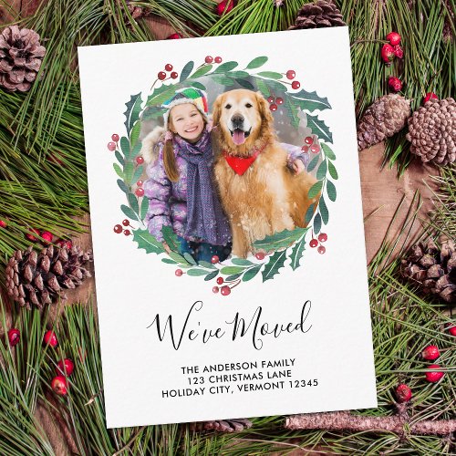 Weve Moved New Home Greenery Wreath Photo Moving Enclosure Card