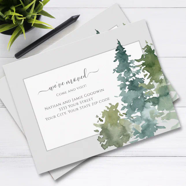 We've Moved New Home Script Pine Tree Announcement Postcard | Zazzle