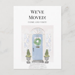 We've Moved New Home Watercolor Blue Door Postcard