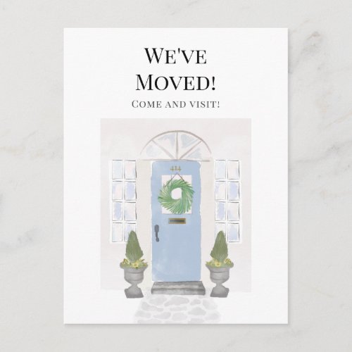 Weve Moved New Home Watercolor Blue Door Postcard