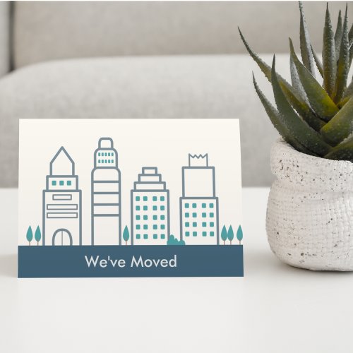 Weve Moved New Office Simple Modern Skyline Announcement Postcard