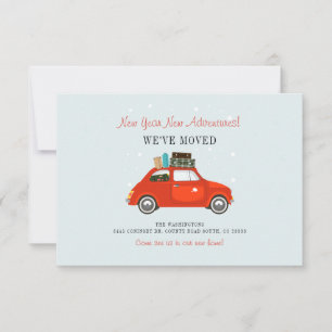 We've Moved New Year Adventures Red Car Moving Note Card