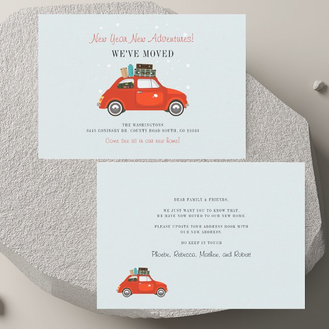 We've Moved New Year Adventures Red Car Moving Note Card (We've Moved New Year Adventures Red Car Moving Note Card)